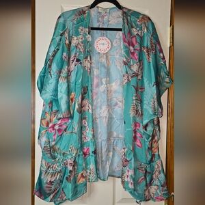 Umgee S/M Floral Butterfly Kimono Wrap Cover Up Boho Cottagecore Resortwear